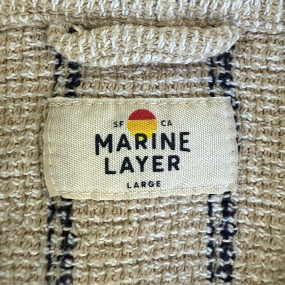 Marine Layer Striped Button-Front Shirt Men’s Large Beige Navy Cotton - Picture 4 of 14